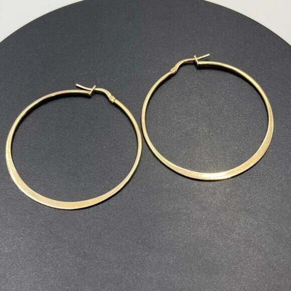 AV 925 Italy Sterling Silver Gold Plated Vermeil Hoop Pierced Earrings - Picture 1 of 8